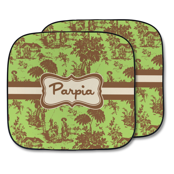 Custom Green & Brown Toile Car Sun Shade - Two Piece (Personalized)