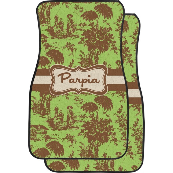 Custom Green & Brown Toile Car Floor Mats (Front Seat) (Personalized)