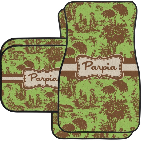 Custom Green & Brown Toile Car Floor Mats Set - 2 Front & 2 Back (Personalized)