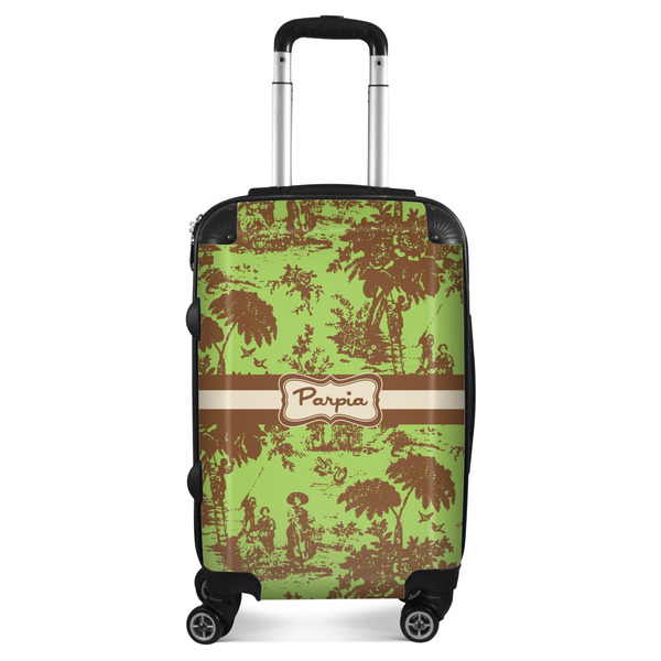Custom Green & Brown Toile Suitcase - 20" Carry On (Personalized)
