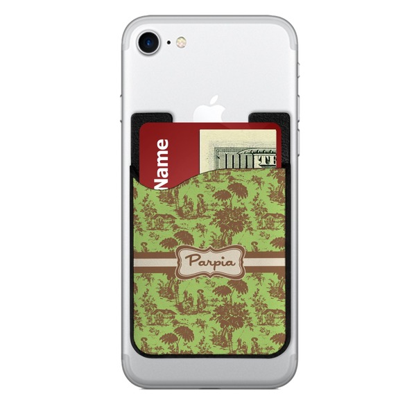 Custom Green & Brown Toile 2-in-1 Cell Phone Credit Card Holder & Screen Cleaner (Personalized)