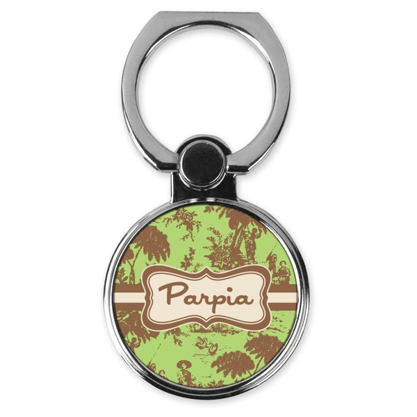 Custom Green & Brown Toile Cell Phone Ring Stand & Holder (Personalized)