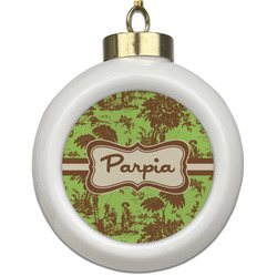 Green & Brown Toile Ceramic Ball Ornament (Personalized)