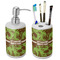 Green & Brown Toile Ceramic Bathroom Accessories Set (Personalized)