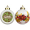 Green & Brown Toile Ceramic Christmas Ornament - Poinsettias (APPROVAL)
