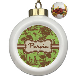 Green & Brown Toile Ceramic Ball Ornaments - Poinsettia Garland (Personalized)