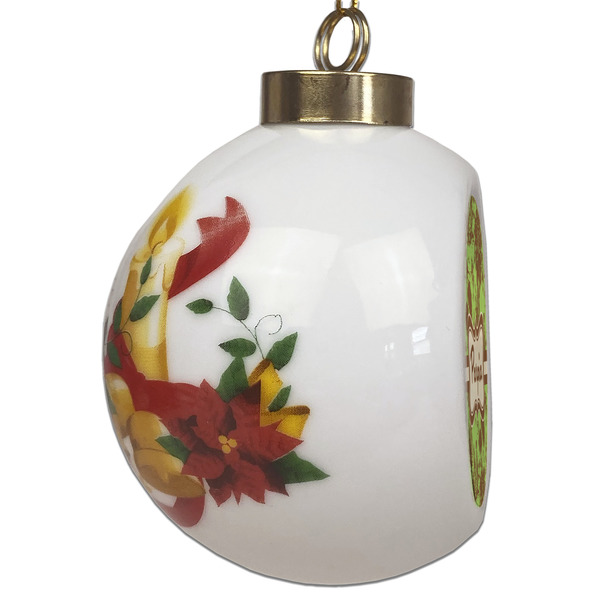 Green & Brown Toile Ceramic Christmas Ornament - Poinsettias (Side View)
