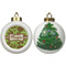 Green & Brown Toile Ceramic Christmas Ornament - X-Mas Tree (APPROVAL)