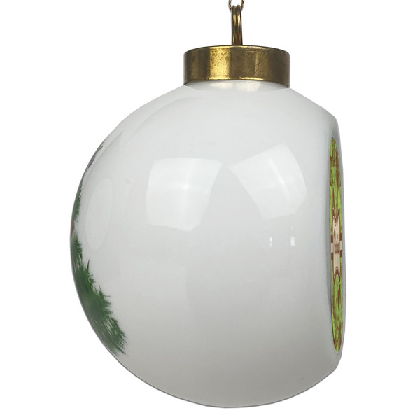 Green & Brown Toile Ceramic Christmas Ornament - Xmas Tree (Side View)