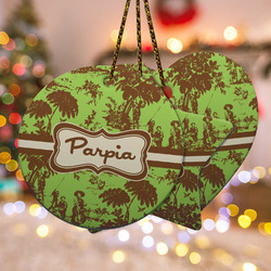 Green & Brown Toile Ceramic Ornament w/ Name or Text