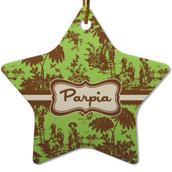 Green & Brown Toile Star Ceramic Ornament w/ Name or Text