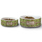 Green & Brown Toile Ceramic Dog Bowls - Size Comparison