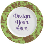 Green & Brown Toile Ceramic Dinner Plates (Set of 4) (Personalized)