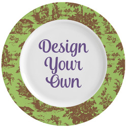 Green & Brown Toile Ceramic Dinner Plates (Set of 4) (Personalized)