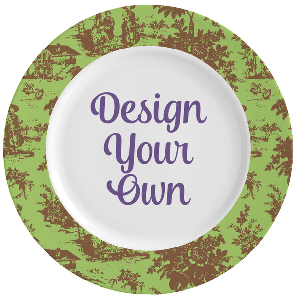 Custom Green & Brown Toile Ceramic Dinner Plates (Set of 4) (Personalized)