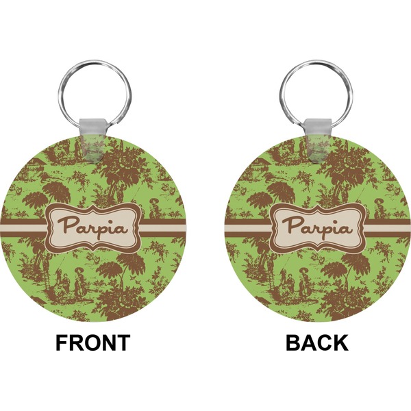 Green & Brown Toile Circle Keychain (Front + Back)