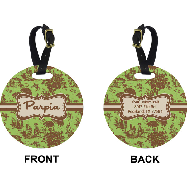 Green & Brown Toile Circle Luggage Tag (Front + Back)