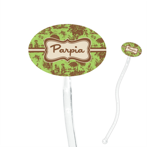 Custom Green & Brown Toile 7" Oval Plastic Stir Sticks - Clear (Personalized)