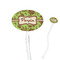 Green & Brown Toile Clear Plastic 7" Stir Stick - Oval - Closeup