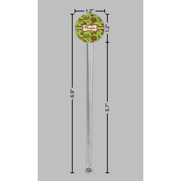 Green & Brown Toile Clear Plastic 7" Stir Stick - Round - Dimensions