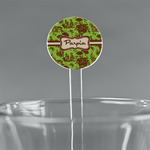 Green & Brown Toile 5.5" Round Plastic Stir Sticks - Clear (Personalized)