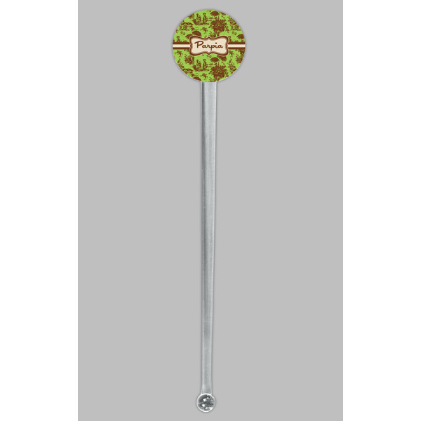 Green & Brown Toile Clear Plastic 7" Stir Stick - Round - Single Stick