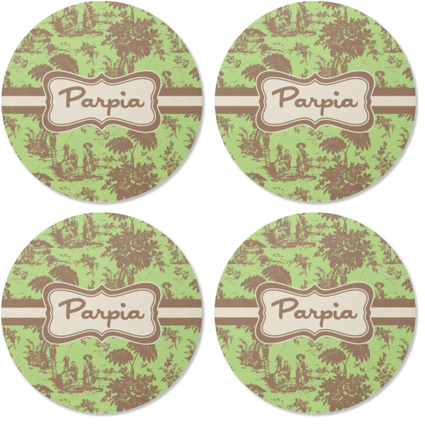 Green & Brown Toile Coaster Round Rubber Back - Apvl
