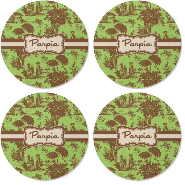 Green & Brown Toile Coaster Round Rubber Back - Apvl