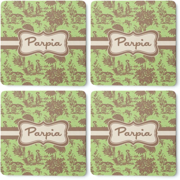 Green & Brown Toile Coaster Rubber Back - Apvl