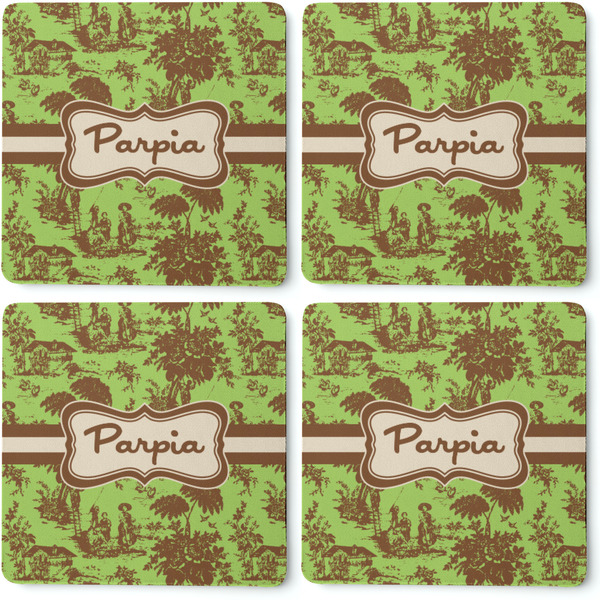 Green & Brown Toile Coaster Rubber Back - Apvl