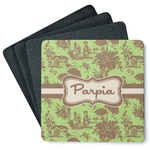 Green & Brown Toile Square Rubber Backed Coasters - Set of 4 (Personalized)