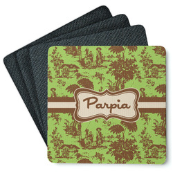 Green & Brown Toile Square Rubber Backed Coasters - Set of 4 (Personalized)