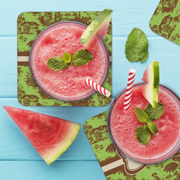 Green & Brown Toile Coaster Set - LIFESTYLE