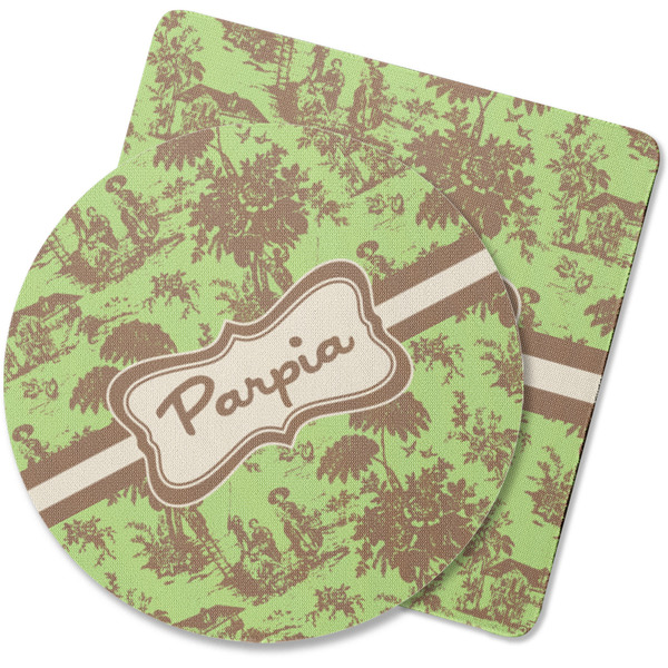 Custom Green & Brown Toile Rubber Backed Coaster (Personalized)