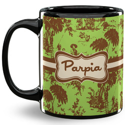 Green & Brown Toile 11 Oz Coffee Mug - Black (Personalized)