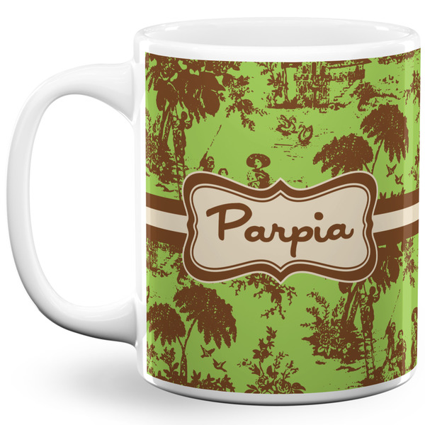 Custom Green & Brown Toile 11 Oz Coffee Mug - White (Personalized)
