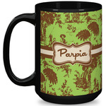 Green & Brown Toile 15 Oz Coffee Mug - Black (Personalized)