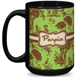 Green & Brown Toile 15 Oz Coffee Mug - Black (Personalized)