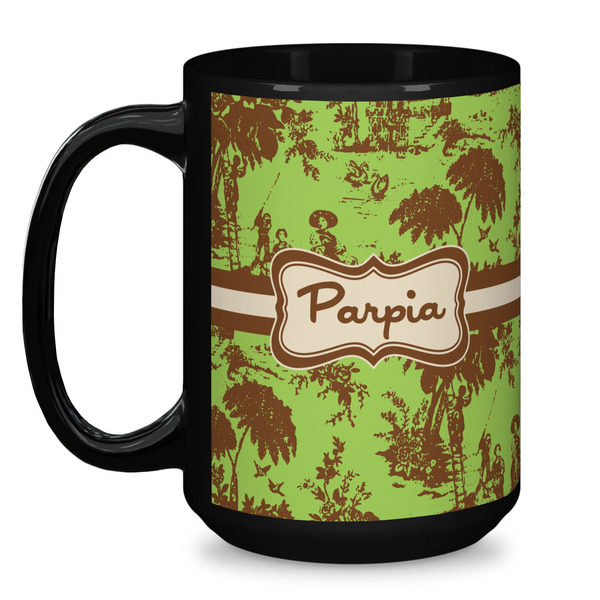 Green & Brown Toile Coffee Mug - 15 oz - Black