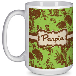 Green & Brown Toile 15 Oz Coffee Mug - White (Personalized)
