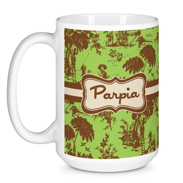 Green & Brown Toile Coffee Mug - 15 oz - White