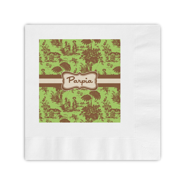 Custom Green & Brown Toile Coined Cocktail Napkins (Personalized)