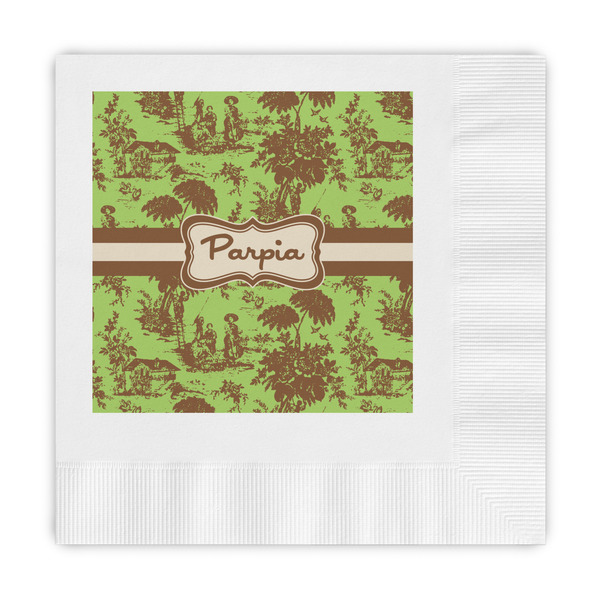 Custom Green & Brown Toile Embossed Decorative Napkins (Personalized)