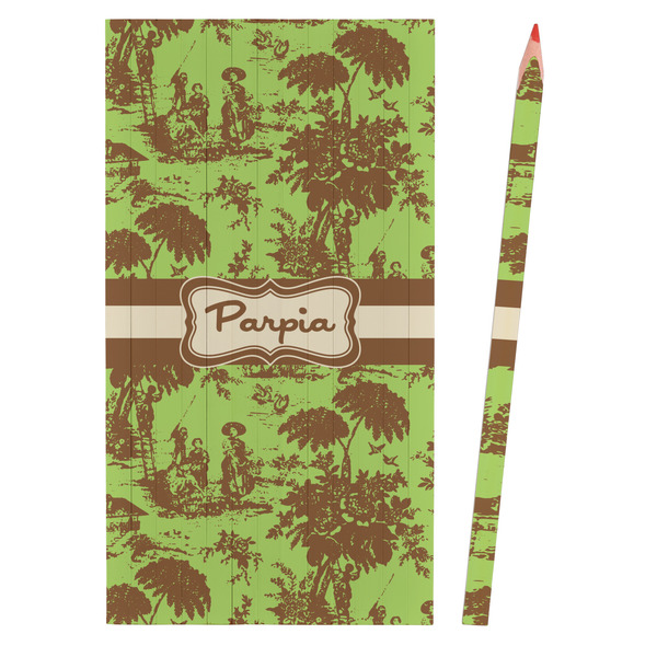 Green & Brown Toile Colored Pencils - Front View