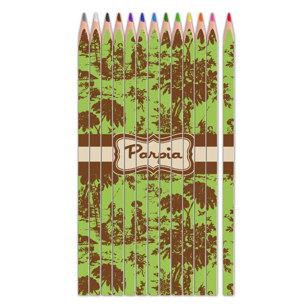 Custom Green & Brown Toile Colored Pencils (Personalized)