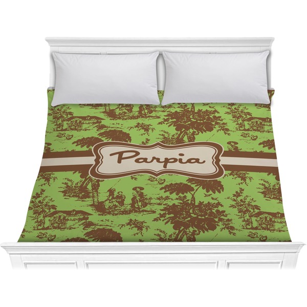 Custom Green & Brown Toile Comforter - King (Personalized)