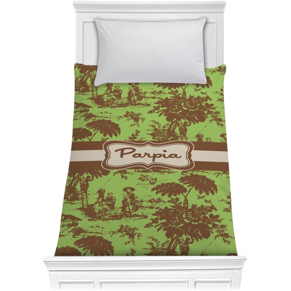Custom Green & Brown Toile Comforter - Twin XL (Personalized)