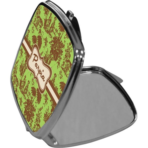 Green & Brown Toile Compact Mirror (Side View)