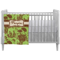Green & Brown Toile Crib Comforter / Quilt (Personalized)