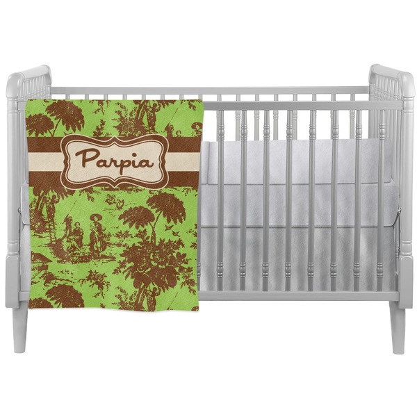 Custom Green & Brown Toile Crib Comforter / Quilt (Personalized)